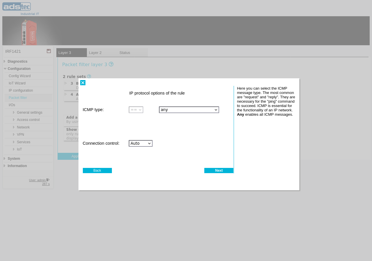 Wizard — ICMP type selection