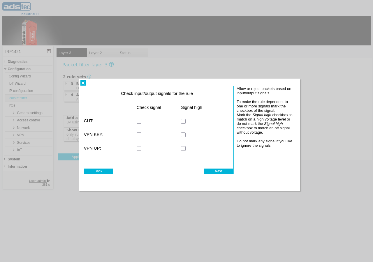 Wizard — I/O signal checkboxes