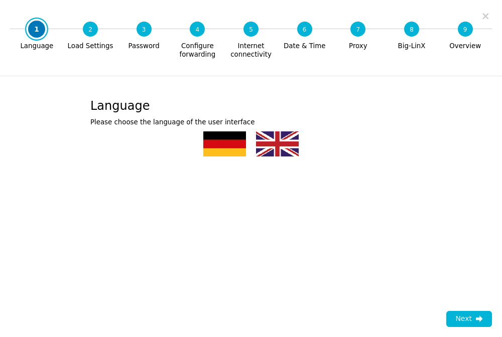Konfigurations-Assistent — Schritt 1: Sprache