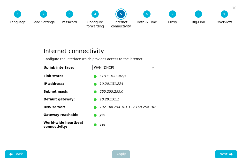 Konfigurations-Assistent — Schritt 5: Internetverbindung