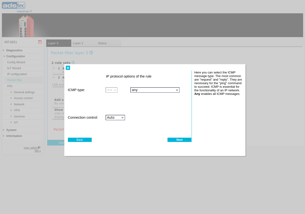 Wizard — ICMP type selection
