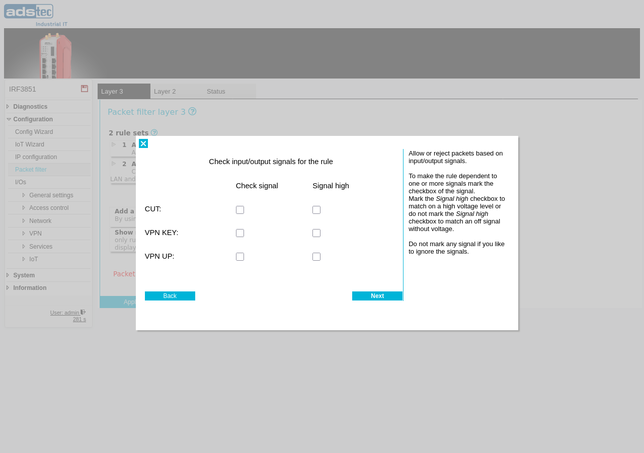 Wizard — I/O signal checkboxes