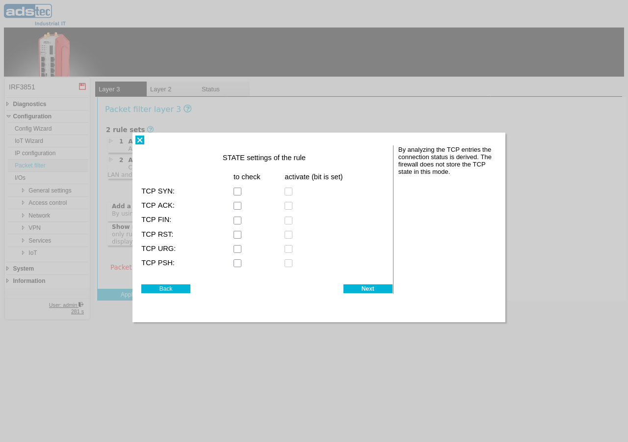 Wizard — TCP flag checkboxes